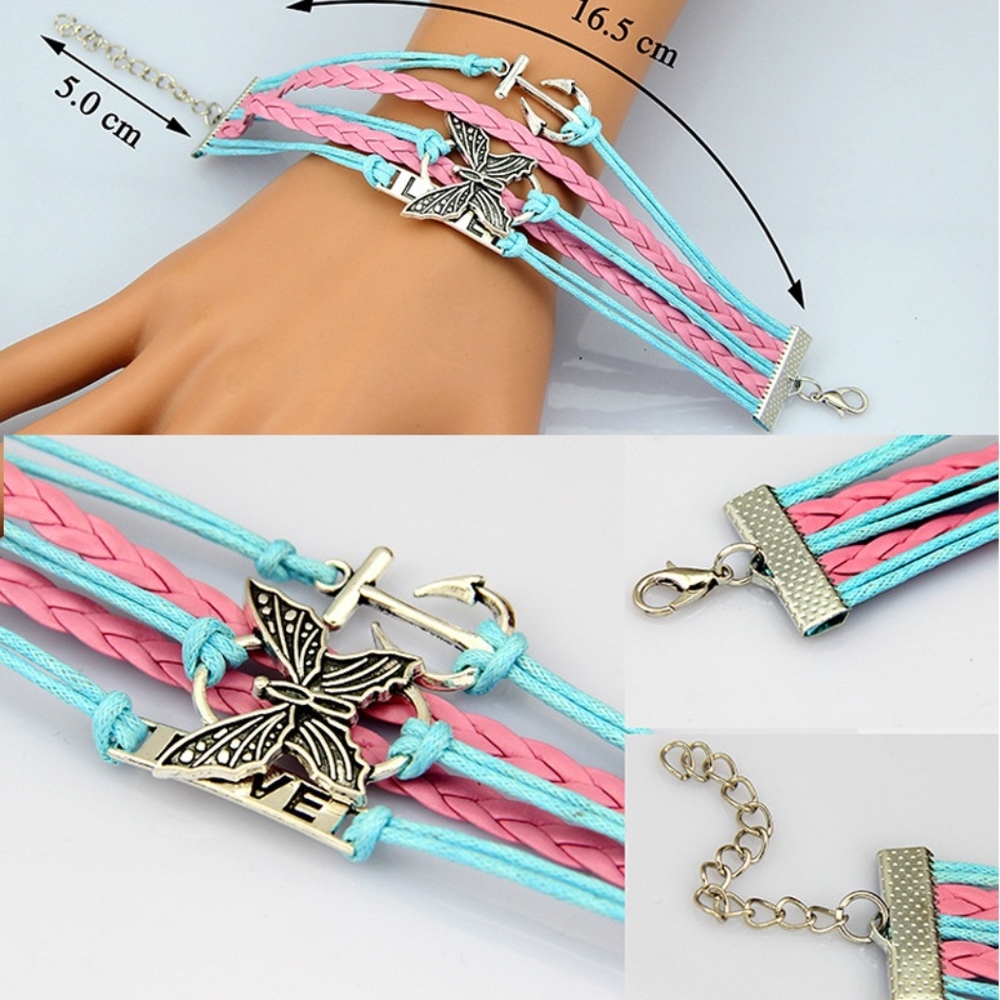 Multilayer Butterfly Anchor Love Charm Bracelet - Picture 4 of 7